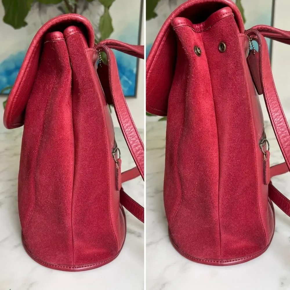 Coach Vintage Berkeley Convertible Backpack 9016 Red Leather and Suede Ruff Out